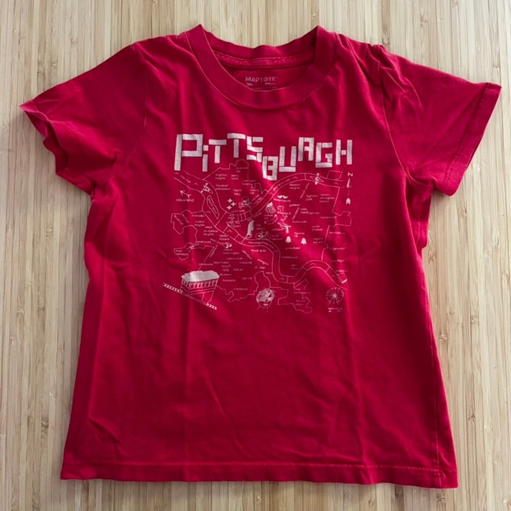 Maptote Pittsburgh Cotton City Graphic T-Shirt Kids Crew Neck Red size 6